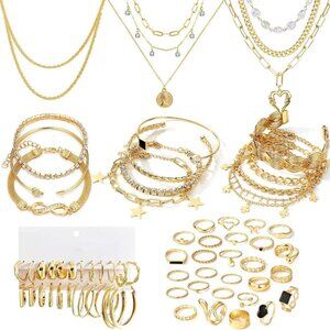 Jewelry Set 59 pcs Stainless Steel Alloy Necklaces Bracelets Rings Earrings Wome